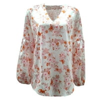 Huaai ženski casual boho cvjetni print v izrez dugih rukava labave bluzene majice Pink xxl