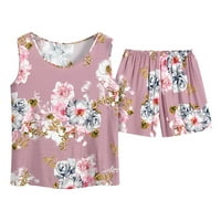 Ženski ljetni salon setovi odijeva Confy Plus size cvjetne tiskane majice sa šorcama okrugli vrat rezervoare