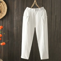 Lanner Womens prozračan pamučni posteljina džep elastična struka labave pantalone hlače bijeli xl