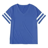 Ženska ležerna labava majica V-izrez Čvrsta boja prugasta obloge kratkih rukava za slobodno vrijeme