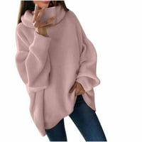 WHLBF Plus Veličine džemperi za žene, žene čvrste boje kornjača Knit COLLAR plus veličine labavog kornjača