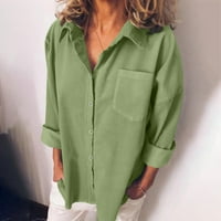 Cleance ženske bluze Dressy dugih rukava Čemise casual žena labav Henley bluze, zelena, 4xl