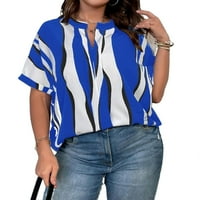 Ženske plus bluze u boji blok nakišen vrat top 4xl plavi i bijeli