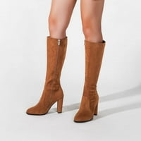 Zimske čizme za žene - Chunky Heel Božićni pokloni Moda visoke pete Ženske cipele visoke čizme Brown