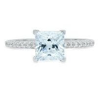 1.66ct Princess rez plavi simulirani dijamant 14k Bijelo zlato Graviranje Izjava bridalne godišnjice