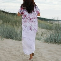 Ženska plaža Duga haljina kratki rukav V Restorani izrezani labavi fit Tunic Thirt Maxi haljina Ležerne