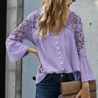 GDFUN ženska modna šuplja čipka ubode V-izrez majica s dugim rukavima na dugim rukavima na vrhu majica