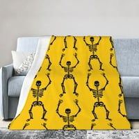Douzhe ultra-meka mikro runo lagana flanela pokrivač, jednostavni žuti kosturni simbol Ispis ugodno