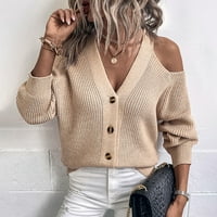 Džemper za žene zimsko dugme Čvrsta boja Ležerne prilike V izrez s pulover s čvrstim rukavima