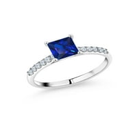 Gem Stone King 1. CT Blue Created Sapphire White Created Sapphire 10k bijeli zlatni prsten