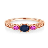 Gem Stone King 1. CT Round Blue Sapphire Pink Sapphire 18K Poželjni srebrni prsten