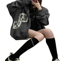 Stoljeće žene prevelike zip up duksetie y2k vintage grafički jakna s kapuljačom dukserica e-djevojke