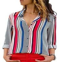 Voguele Dame Tops Dugme Down majice Dugih rukava Bluza Radna tunička košulja Blok boja bijeli crveni