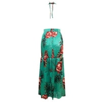Shiusina Women Tropicl Print Halter Backlex Maxi haljina Seksi bez rukava haljina na plaži zelene s