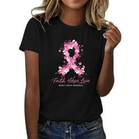 Majice Fabiurt za žene Ženska svjesnost o raku Traku Floral Print Majica kratkih rukava, Crna