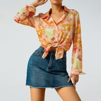 Ženska majica dugmeta Vintage cvjetni print s dugim rukavima Kardigan Vneck labava bluza
