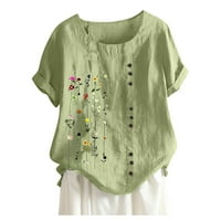 Yinmgmhj Top bluza za žene tiskane na otvorenom modna kauzalna majica zelena + 5xl