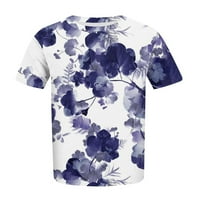 Žene Ljetni casual vrhovi cvjetni okrugli vrat kratki rukav plus veličine T-majice bijeli XL
