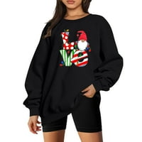 Koncertne odjeće za žene stabilna odjeća Ženska casual modni božićni ispisani pulover s dugim rukavima TOP crna 2xl
