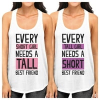 Visok kratki prijatelj Najbolji prijatelji Poklon majice Ženske bijele smiješne cisterne