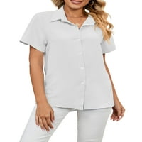 Bomotoo ženska bluza gumb dolje majica rever na vratu Elegantna tunika košulja Radni bijeli 2xl