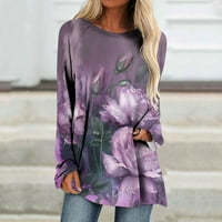 Bluze shport za žene modni jeseni dugih rukava izrez cvjetni print casual labav vrhovi tunike