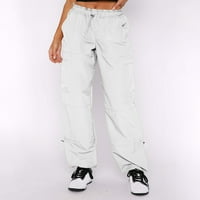 Ženske teretne pantalone sa džepovima sa džepovima pune boje crtežnica Ležerne prilike dugačke elastične