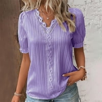 Ljetni vrhovi za žene V-izrez čipke Ispiši nepravilni rufffles Light casual ulični stil majice