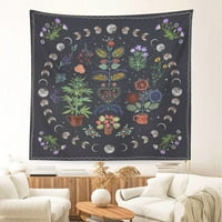 Biljna estetska tapiserija. Botanički mjesec faza zid zida viseći prirode tapiserija cvjetna tapiserija