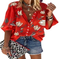 Colisha Žene Ljetne majice rukav vrhovi cvjetni ispis bluza Osnovno dugme za rad niz tunička majica
