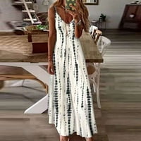 Gotyoou Ljetna haljina Ljeto Ženska bez rukava s rukavima V-izrez Maxi haljine casual duga haljina bijela 4xl