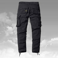 Xinqinghao casual pantalone Muške labave ležerne prilike s više džepa ravno pune boje Vanjske kombinezonske pantalone Cargo Tweatpants Black M