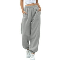 Žene Atletičke jogger hlače, meka pamučna plišana puna boja visoki zvezni sačići za struk joga pant sa džepovima za rad