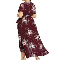 Haljine za prodaju za žene plus veličine kratkih rukava za tisak cvjetnog uzorka haljina V-izrez ruffle maxi labavi fit svakodnevno casual elegantni odmor na linijsku haljinu s kaišem