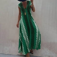 Ženska modna Boho haljina Labavi ruffle Cap rukava kravata struka Flowy Maxi haljine zelene veličine