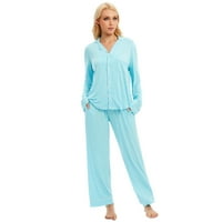 Pamučna ženska pidžama set dugme duga dugačka majica s kratkim rukavima PJ hlače dvodijelna noćna odjeća za spavanje salona za spavanje