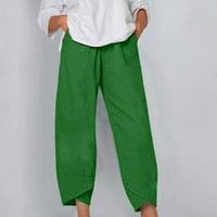 Ženski salon Capri hlače Štednja pune boje elastične prilagođene pamučne i posteljine pamučne i posteljine