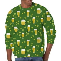 Muški dan St. Patrickov salnik s dukserom NOVOLTY grafički grafički pulover s dugim rukavima Zelena