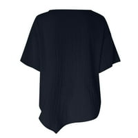 HUNPTA WOMENS Solid Color Crew majice kratkih rukava pamučna posteljina kratka bluza Ljetni labavi fit