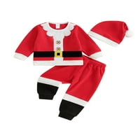 Božićni mali dječaci Djevojke Djevojke Santa kostim Kontrast Boja okrugli vrat Dugi rukav + hlače +