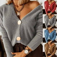 Žene Dugi rukav V Crt Crt Cardigan Casual Plitnewer džemper kaput