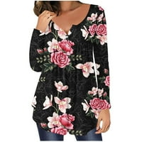 Ležerni cvjetni pulover s dugim rukavima Flowy Hem Tunic Bluze za žene V izrez dugih rukava Plus veličina