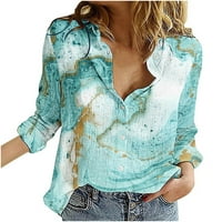 Žene mapa svjetskih tines clusy casual bluza lapel V izrez tuničke rukave s rukavima Udobne vrhove lagane