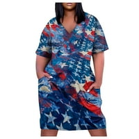Yubatuo Womens haljine Ženski ljetni plus veličine V izrez kratki rukav džepne rublje Ležerne haljine