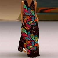 Maxi haljine za žene V izrez cvjetni print kratki rukav labav haljina višeboja xxl