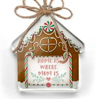 Ornament tiskani jednostrani dom je gdje je mama majčinsko pravo srce s lišćem božićnog neonblonda