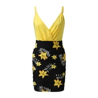 Baberdicy Dama Haljina ženska ljetna morska mini haljina V izrez Cami Top cvjetni ispis Vezan detalj