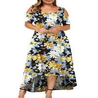 Cvjetna haljina za cvjetnu printu za plus veličine Žene Ljeto kratki rukav hladan ramena duga haljina