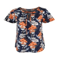 Voguele majica za žene cvjetni tisak tee čipka u gore majica Loungewwear Pulover zavoj tunički bluza
