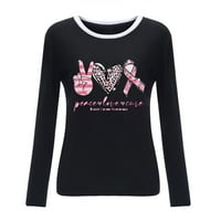 Efsteb ženske bluze Crewneck košulje Udobno slobodno vrijeme Labavi dugi rukavi ružičasti vrpca Print